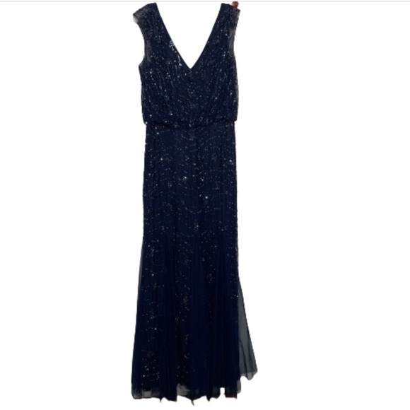 Aidan Mattox Sequin v-neck & back mermaid navy full length evening dress 8 women - Picture 7 of 10